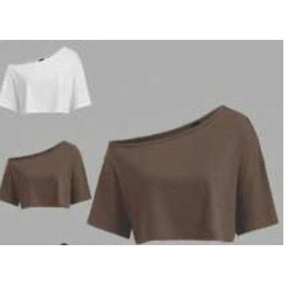 Brown & White One Shoulder Crop Top Bundle